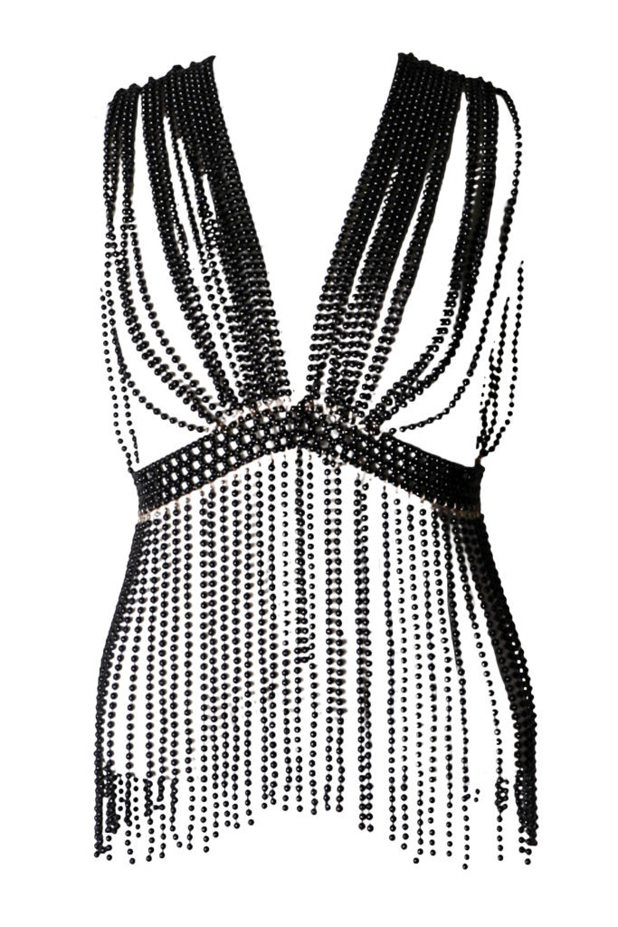 Picture of Western Fashion QBC6035-BLK Plunging Pearl Body Jewelry with Fringe&#44; Black