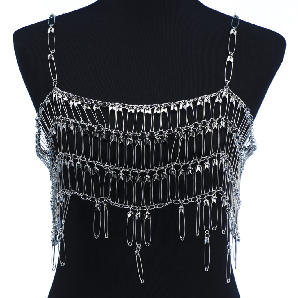 Picture of Western Fashion 14540 Saftey Pin Halter Top, Silver