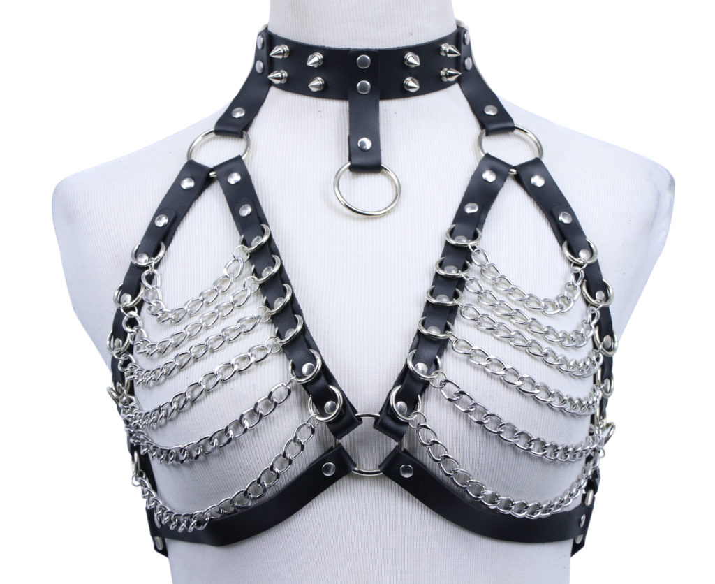 Picture of Western Fashion 14551 Leather Bra with Chains, Silver