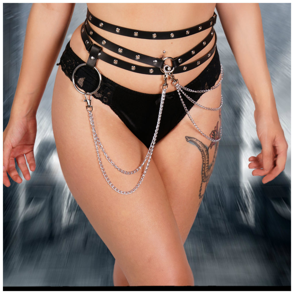 Picture of Western Fashion 14587 Leather Waist Belt with Chains, Black