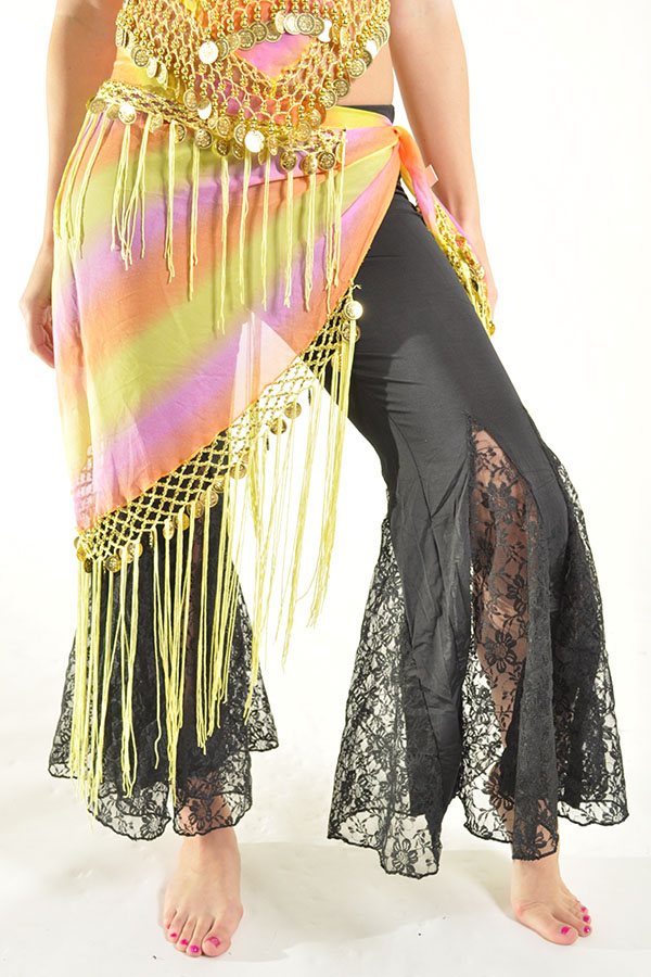 Picture of Western Fashion 2054-YTD-GLD Triangle Coin Sash with Fringes&#44; Yellow Tie Dye & Gold