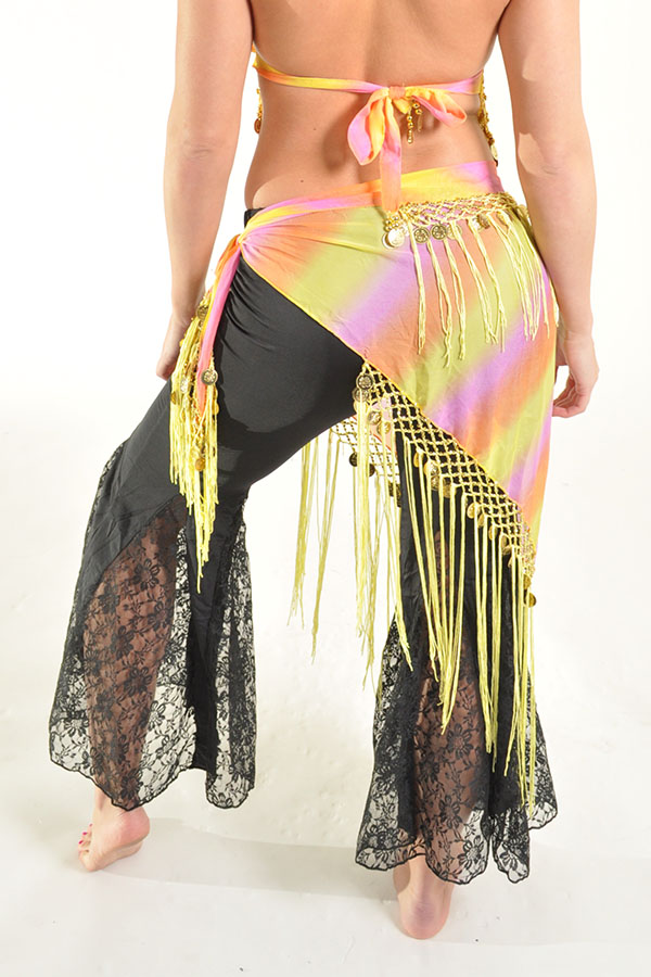 Picture of Western Fashion 2054-YTD-SIL Triangle Coin Sash with Fringes&#44; Yellow Tie Dye & Silver