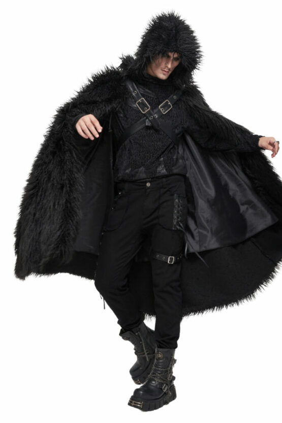 Picture of Western Mania CA032 Gothic Fur Long Hooded Cape&#44; Black