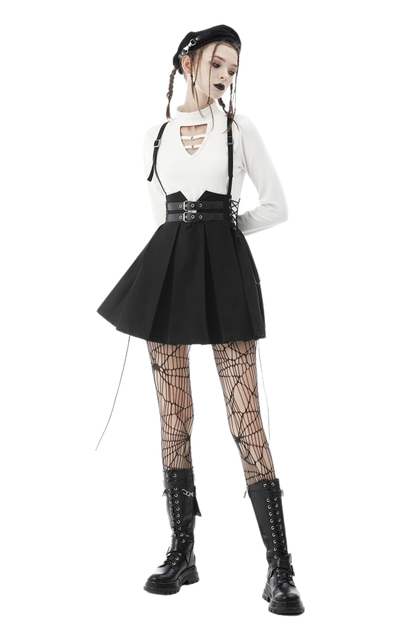 Picture of Western Mania DW587-XXL Women Gothic Punk Rock Side Rope Pleated Strap Dress&#44; Black - 2XL