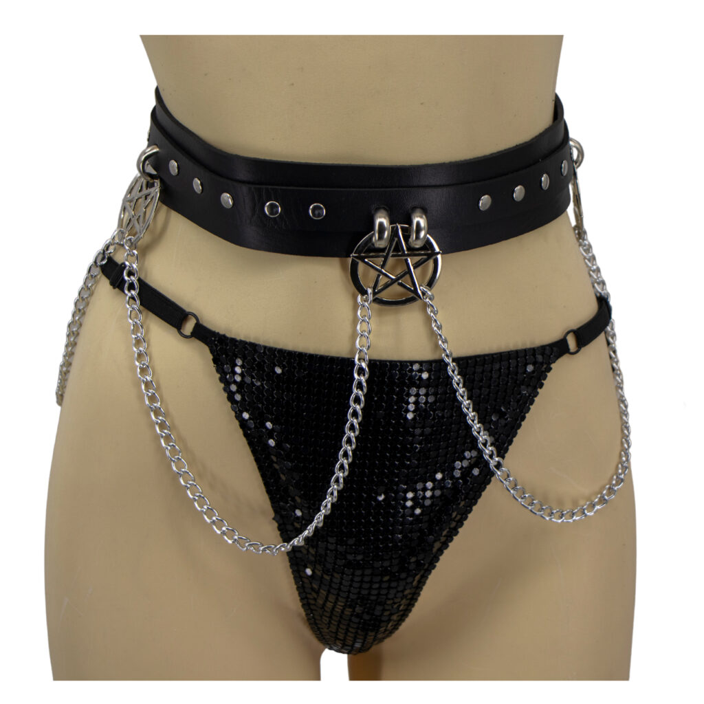 Picture of Western Mania DZ07 Leatherette Belt with Chain Swags&#44; Black