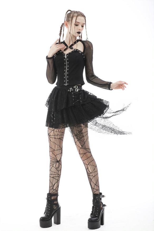 Picture of Western Mania KW212-LXL Women Gothic Punk Lace Irregular Mini Skirt&#44; Black - Large & Extra Large