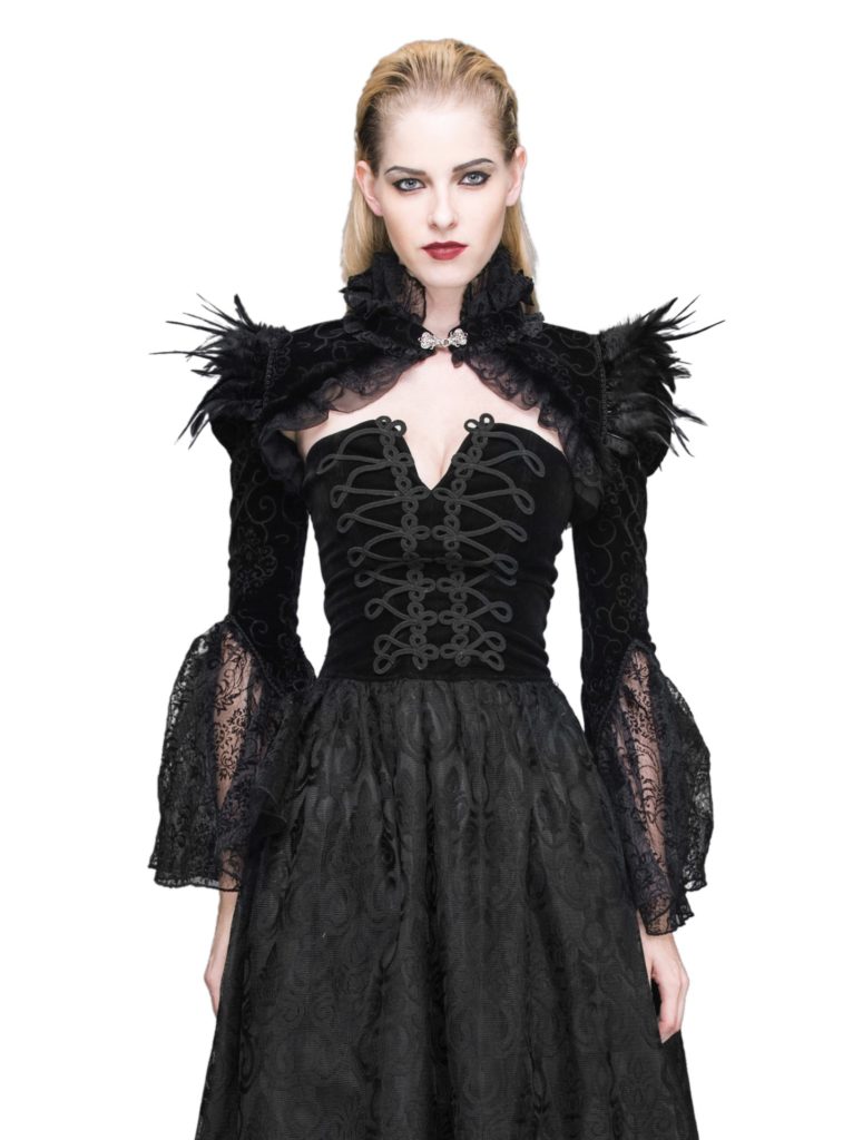 Picture of Western Mania CA5-L Vintage Gothic Short Feather Cape&#44; Black - Large