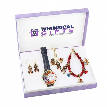 Picture of Whimsical Gifts 1305G-4WBNESET American Patriotic July 4th Gold 4 Piece Watch-Bracelet-Necklace-Earrings Jewelry Set