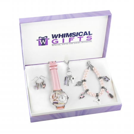 Picture of Whimsical Gifts 1403S-4WBNESET Beautician Silver 4 Piece Watch-Bracelet-Necklace-Earrings Jewelry Set