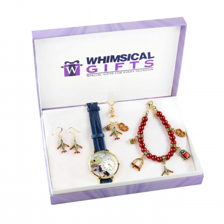 Picture of Whimsical Gifts 1406G-4WBNESET Flight Attendant Gold 4 Piece Watch-Bracelet-Necklace-Earrings Jewelry Set