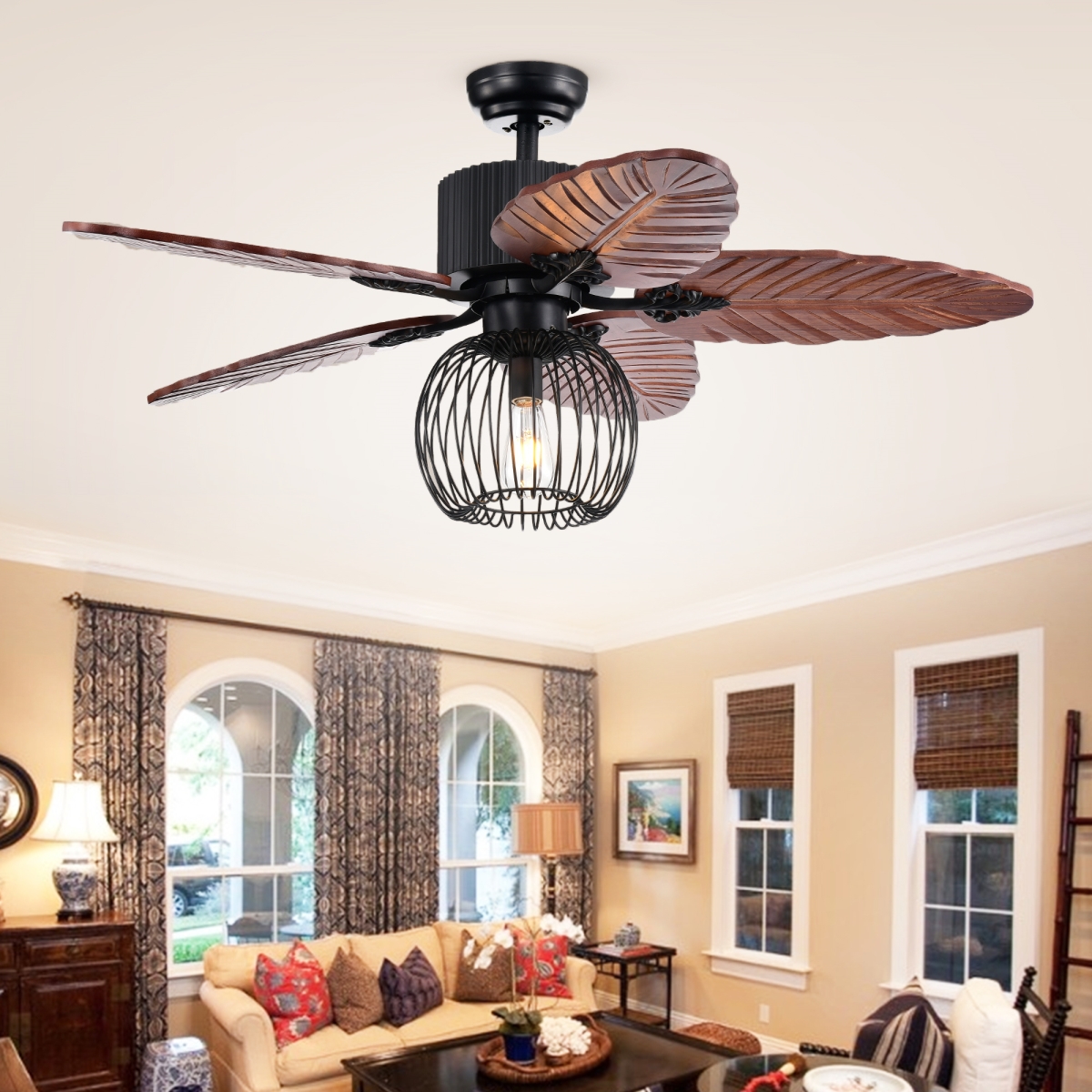 CFL-8388REMO-B 48 in. Aguano Lighted Ceiling Fan & Broad Leaf Blades, Black