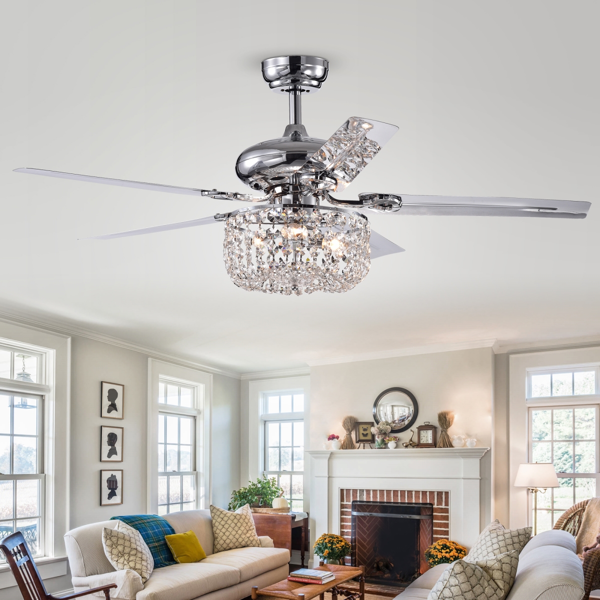 Picture of Warehouse of Tiffany CFL-8110REMO-CHA 49 in. Pocra Lighted Ceiling Fan with Crystal Basket Shade, Chrome