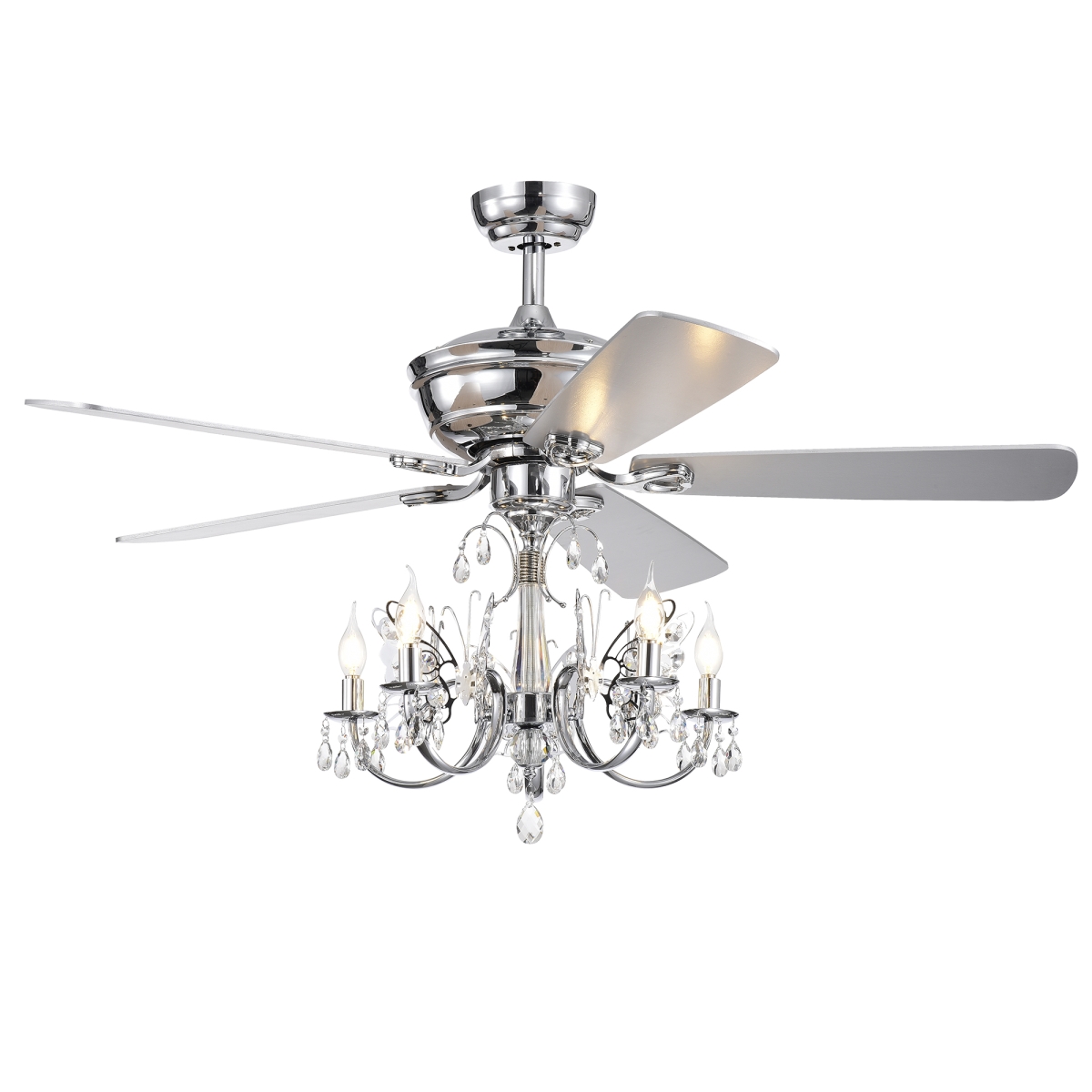 CFL-8390REMO-CH 52 in. Camilla 5-Light Lighted Ceiling Fan with Branched Chandelier, Chrome