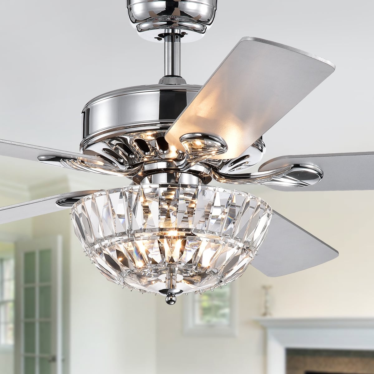 CFL-8373REMO-CH Senma 52in. Crystal Bowl Ceiling Fan - Chrome - Remote Controlled