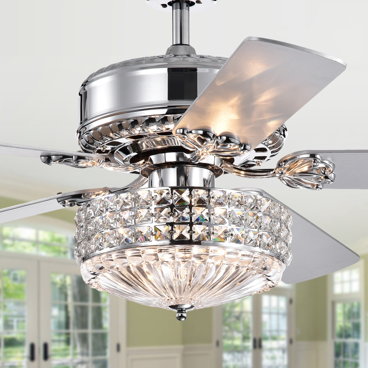 CFL-8371REMO-CH 52 in. Gremane Lighted Ceiling Fan with Crystal Shade, Chrome