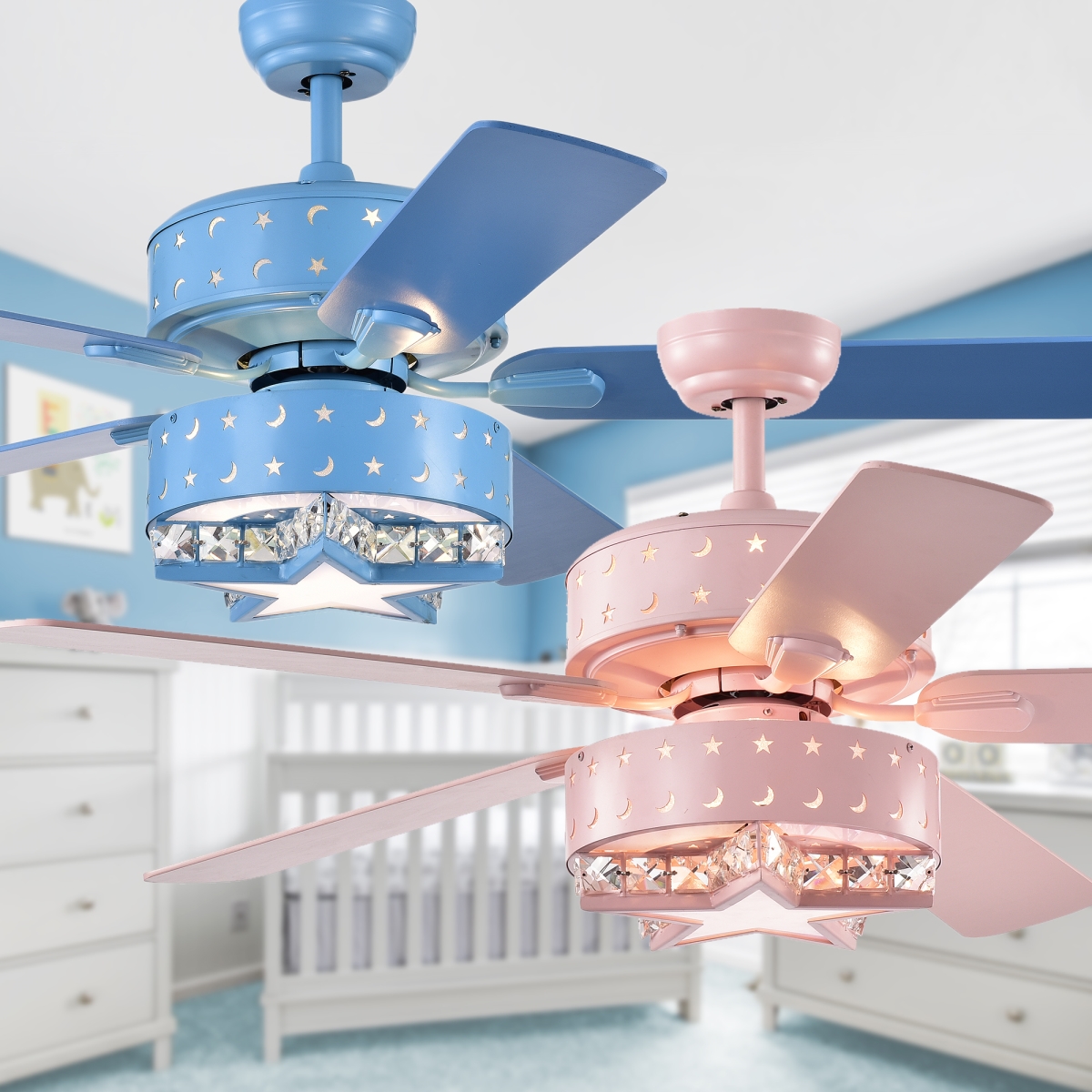 CFL-8404REMO-P 52 in. Funder Star & Crescent Lighted Ceiling Fan, Pink