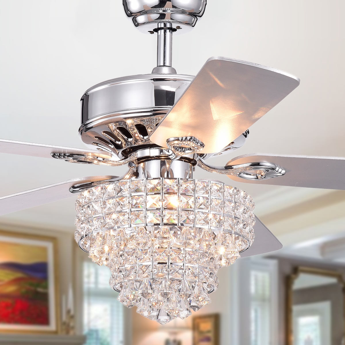 CFL-8342REMO 52 in. 5- Blade Bryanya Lighted Remote Controlled Ceiling Fans, Chrome - Silver