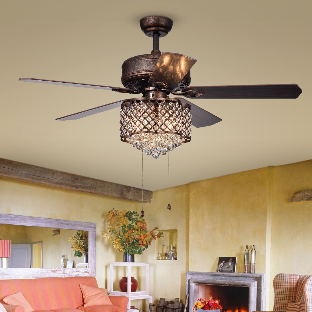CFL-8316RB 52 in. Pshita 3-Light Indoor Hand Pull Chain Ceiling Fan, Bronze