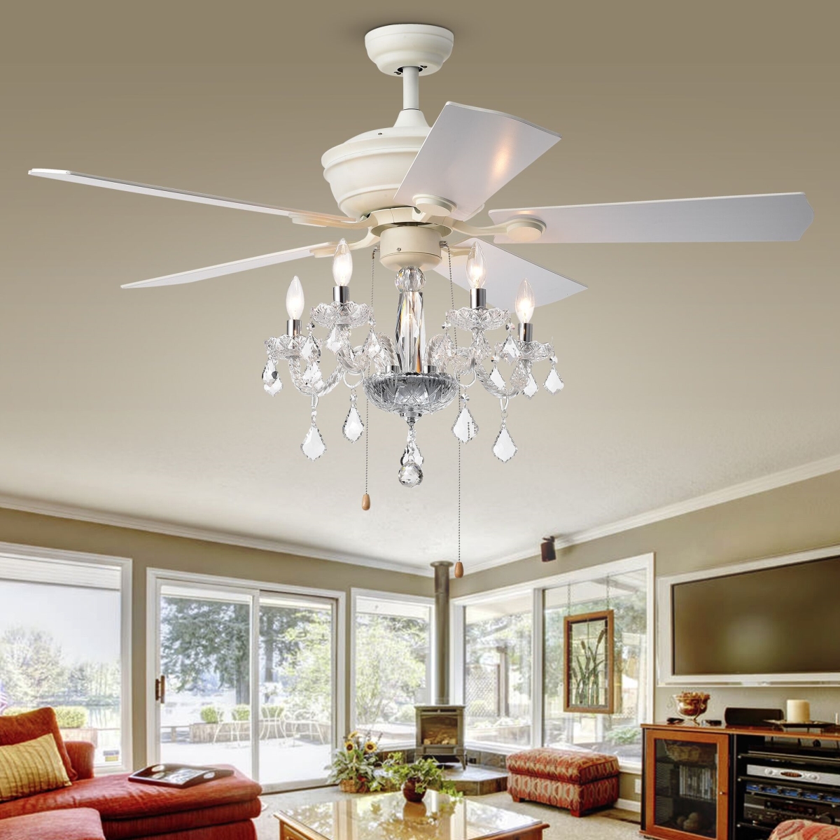 CFL-8213WH 26 in. Havorand 5-Light Indoor Hand Pull Chain Ceiling Fan, White