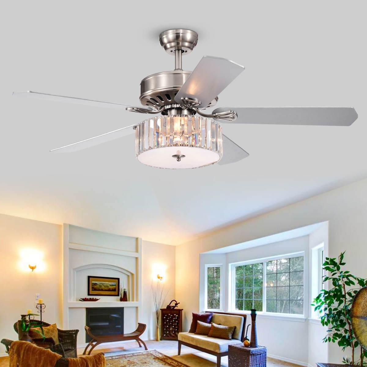 Picture of Warehouse of Tiffany CFL-8174REMO-SN 52 in. Kimalex Indoor Remote Controlled Ceiling Fan with Light Kit&#44; Silver