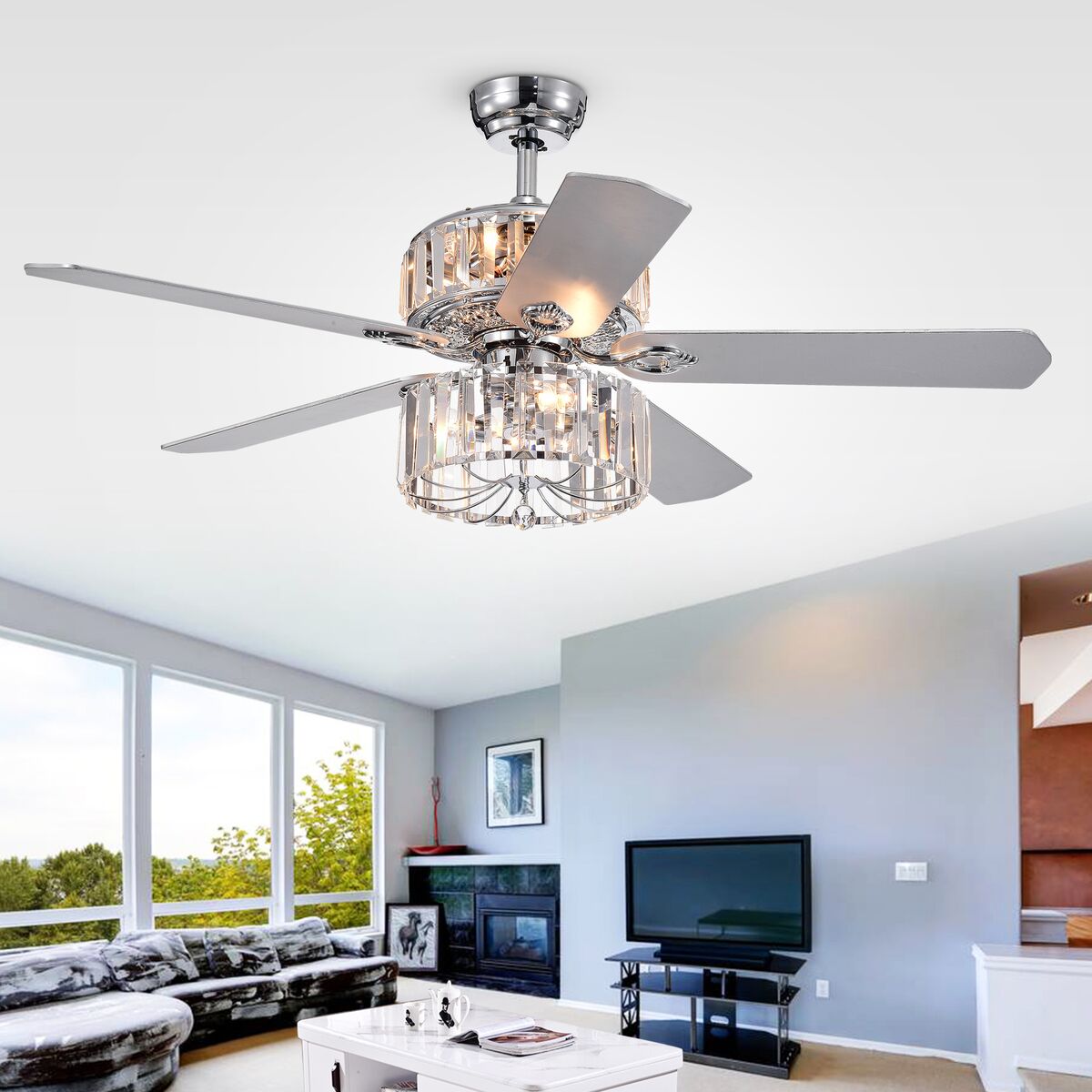 CFL-8357REMO-CH 52 in. Perris Indoor Remote Controlled Ceiling Fan with Light Kit, Chrome