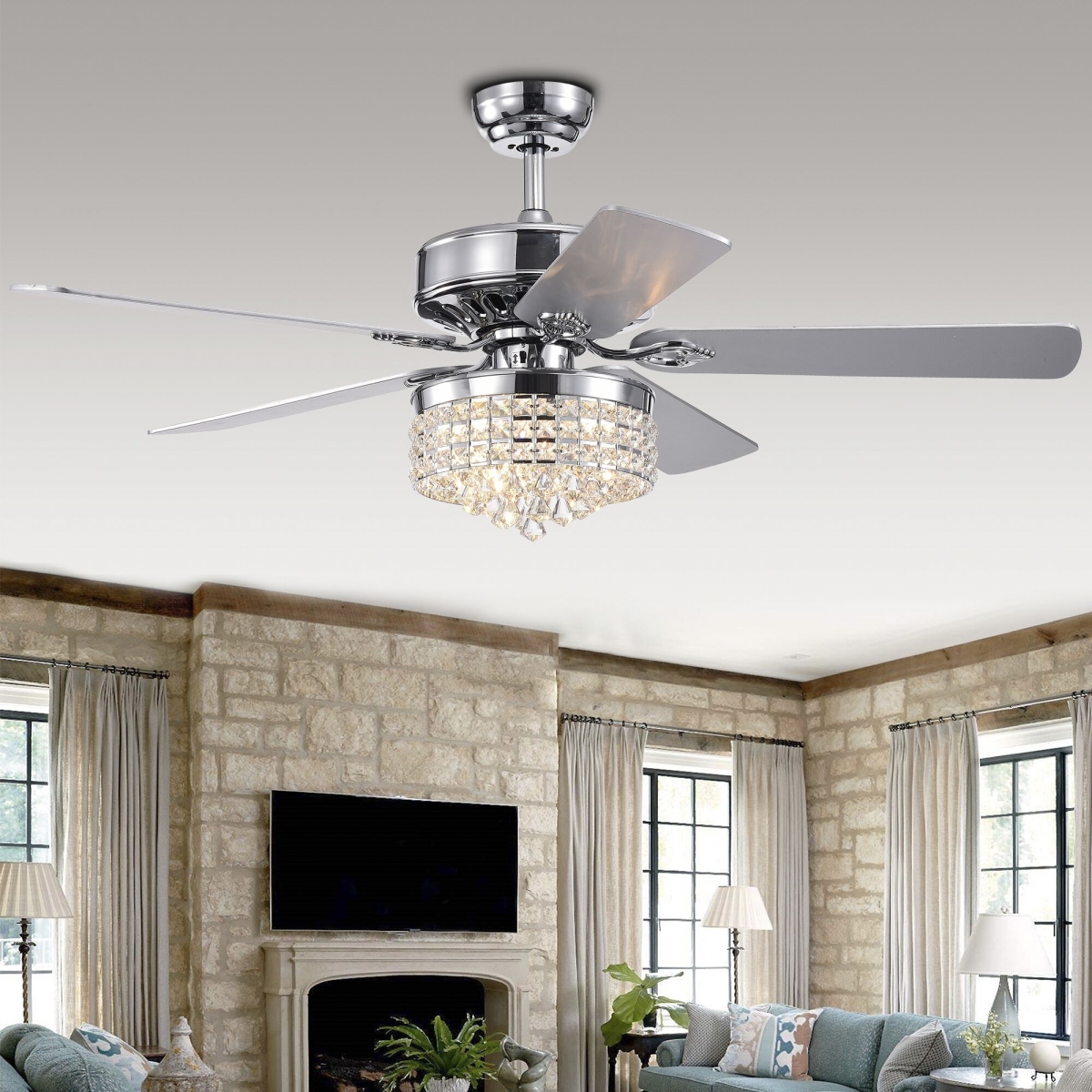 CFL-8358REMO-CH 52 in. Letta Indoor Remote Controlled Ceiling Fan with Light Kit, Chrome