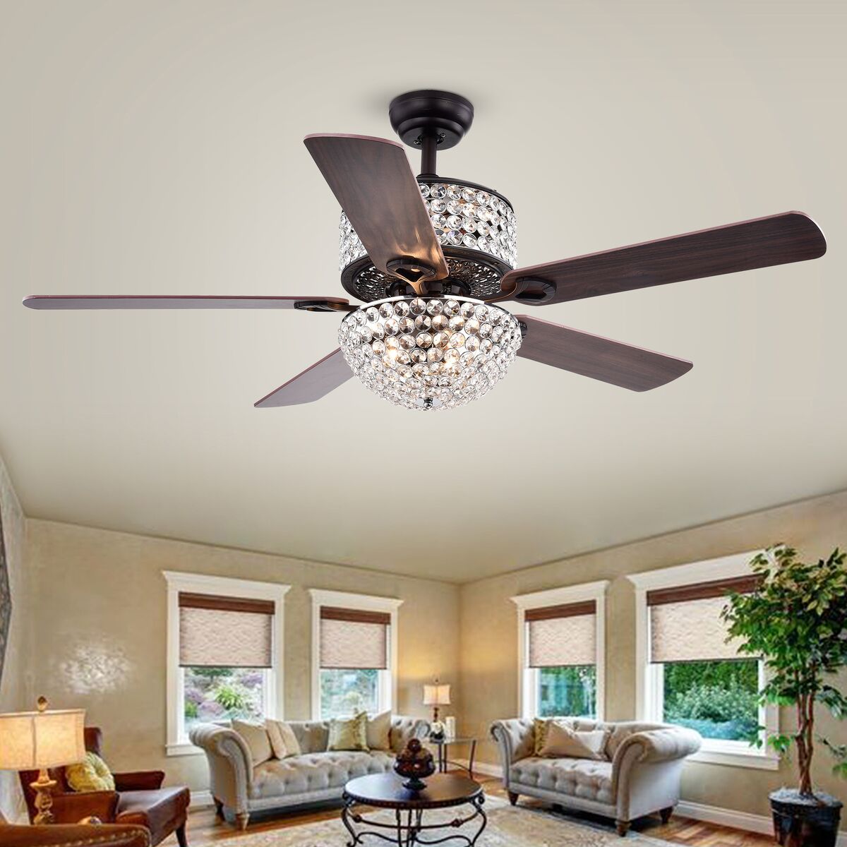Picture of Warehouse of Tiffany CFL-8170REMO-BL 52 in. Laure Indoor Remote Controlled Ceiling Fan with Light Kit, Black