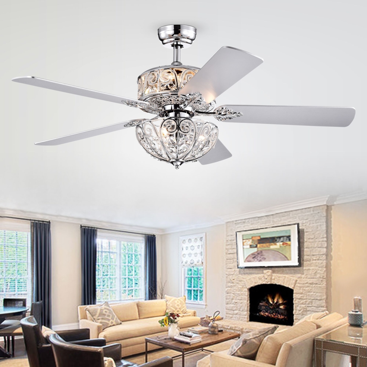 CFL-8423REMO-CH 52 in. Hegasal Indoor Remote Controlled Ceiling Fan with Light Kit, Chrome