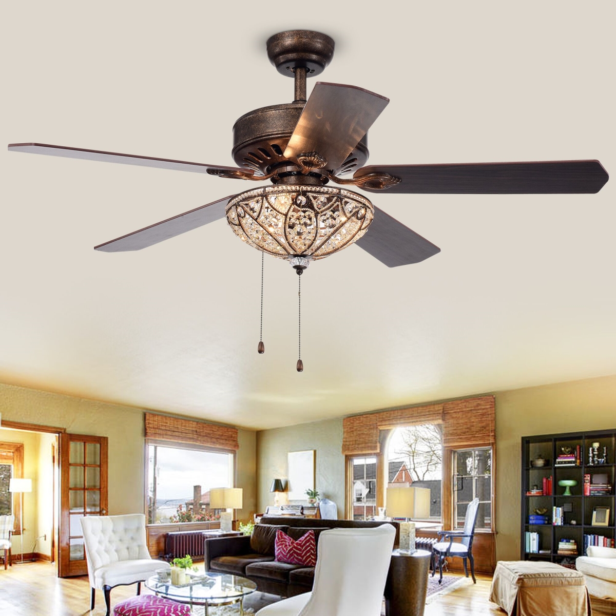 CFL-8353RB 52 in. Gliska 3-Light Indoor Hand Pull Chain Ceiling Fan, Bronze