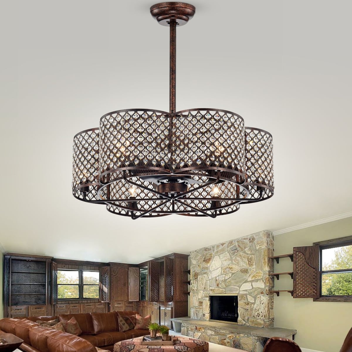 CFL-8421RB 30.12 in. Linza 6-Light Indoor Hand Pull Chain Ceiling Fan, Bronze