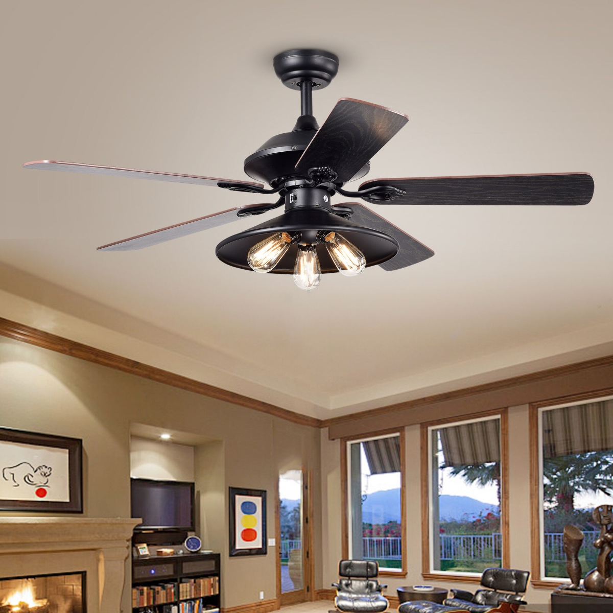 CFL-8308REMO-BL 52 in. Upille Indoor Remote Controlled Ceiling Fan with Light Kit, Black