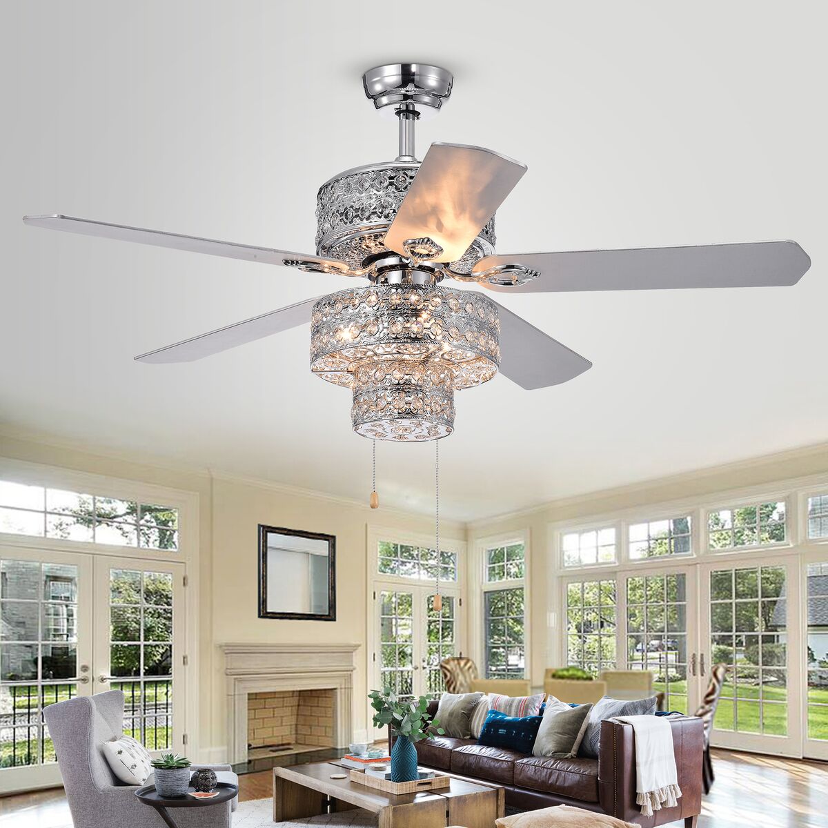 CFL-8354CH 52 in. Chow 6-Light Indoor Hand Pull Chain Ceiling Fan, Chrome