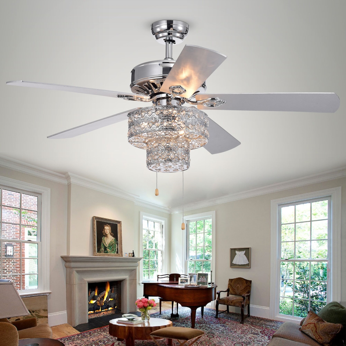 CFL-8355CH 52 in. Shang 6-Light Indoor Hand Pull Chain Ceiling Fan, Chrome