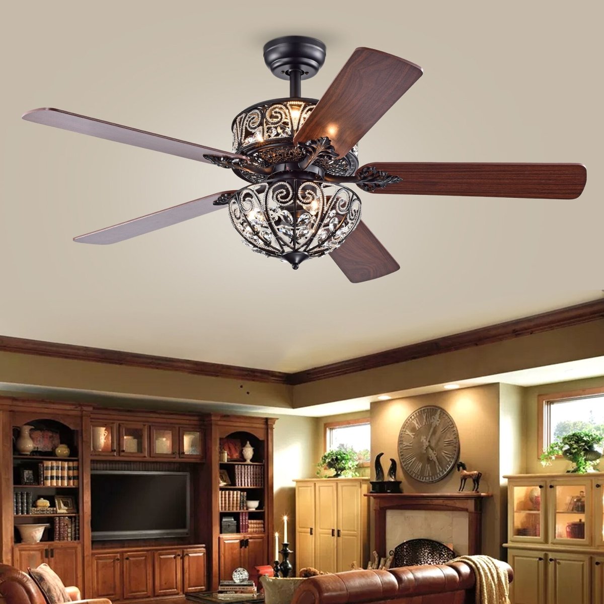 Picture of Warehouse of Tiffany CFL-8427REMO-SN 52 in. Edreyan Indoor Remote Controlled Ceiling Fan with Light Kit&#44; Chrome
