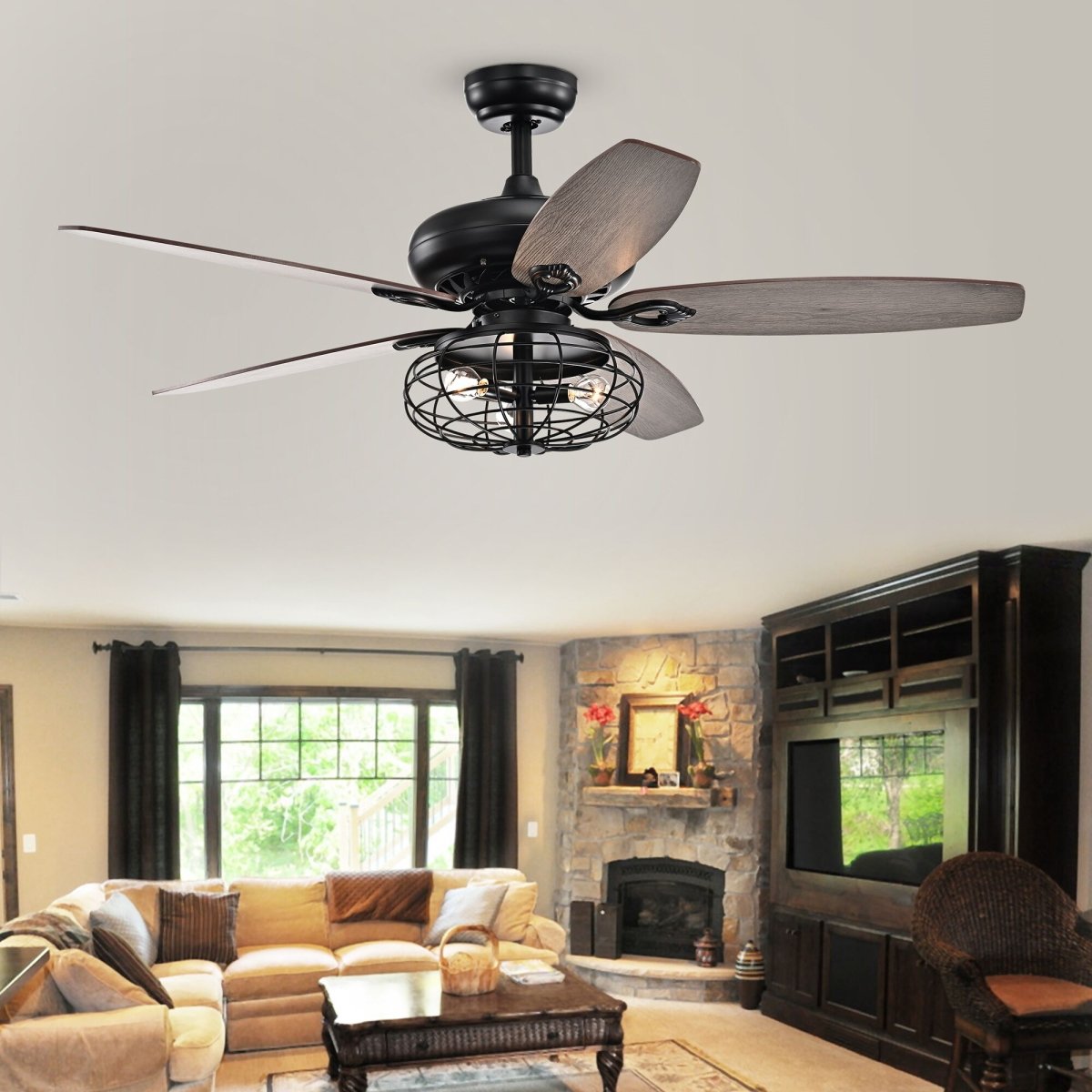Picture of Warehouse of Tiffany CFL-8434REMO-MB 52 in. Joye Indoor Remote Controlled Ceiling Fan with Light Kit, Black