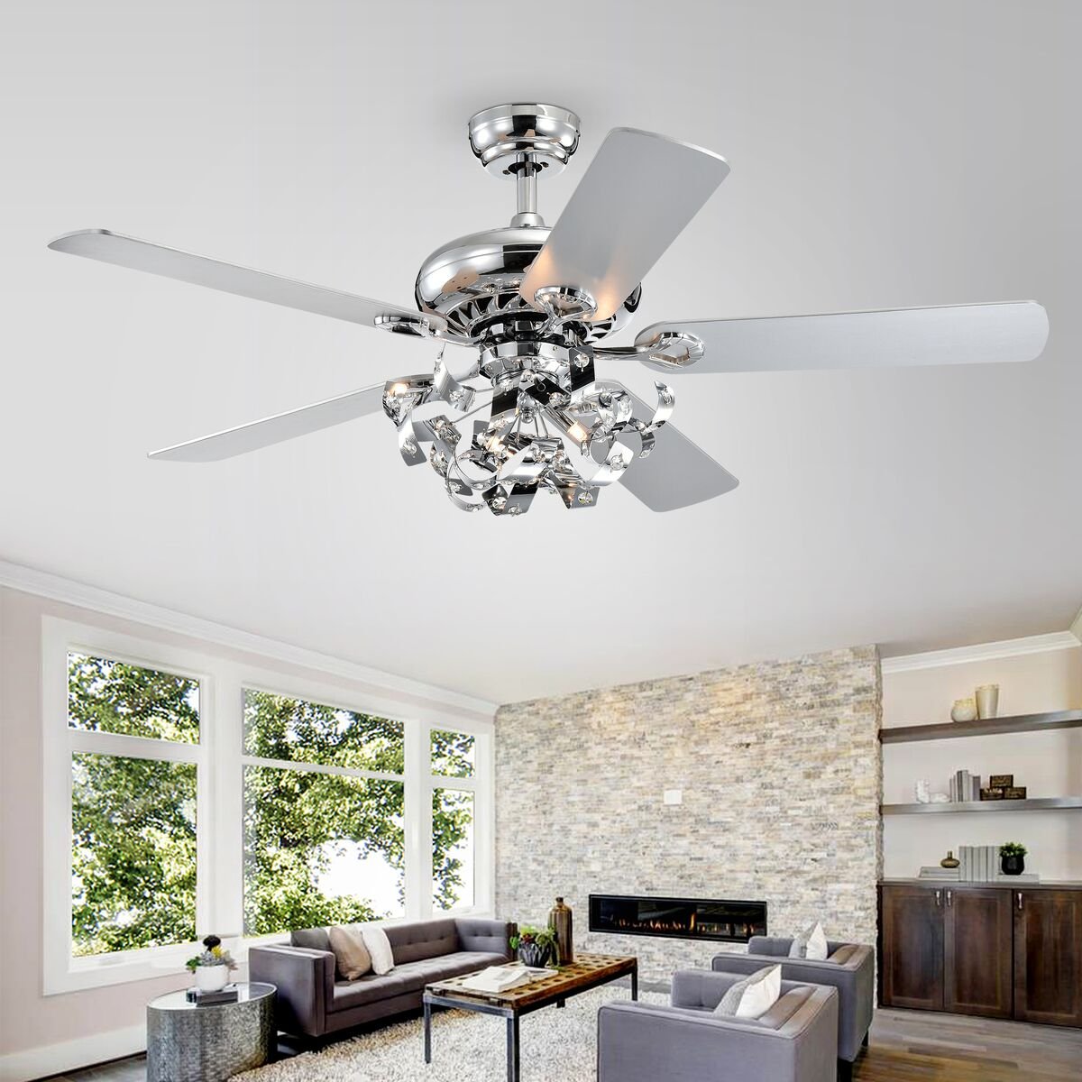 Picture of Warehouse of Tiffany CFL-8446REMO-CH 52 in. Maree Indoor Remote Controlled Ceiling Fan with Light Kit, Chrome