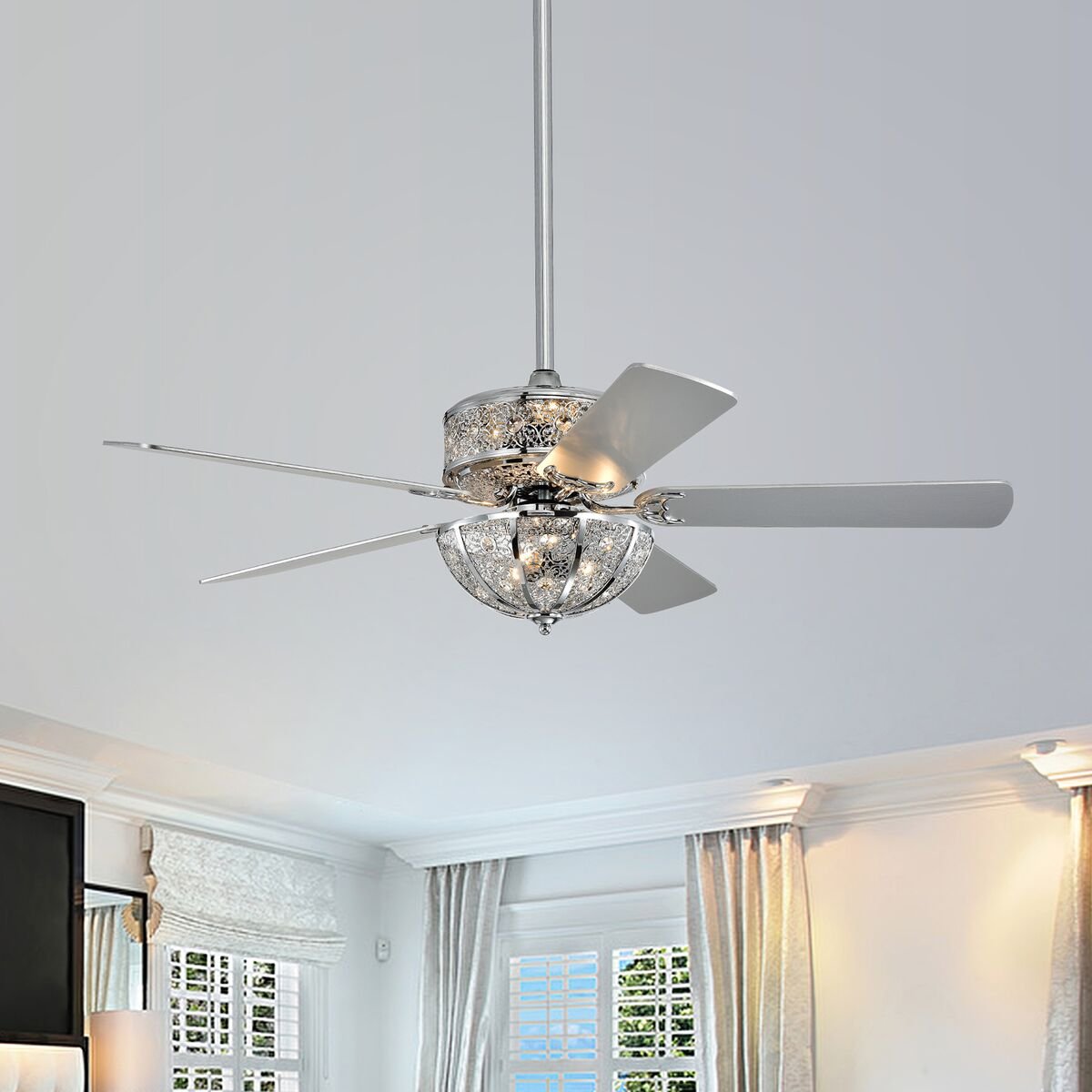 Picture of Warehouse of Tiffany CFL-8448REMO-CH 52 in. Karli Indoor Remote Controlled Ceiling Fan with Light Kit, Chrome