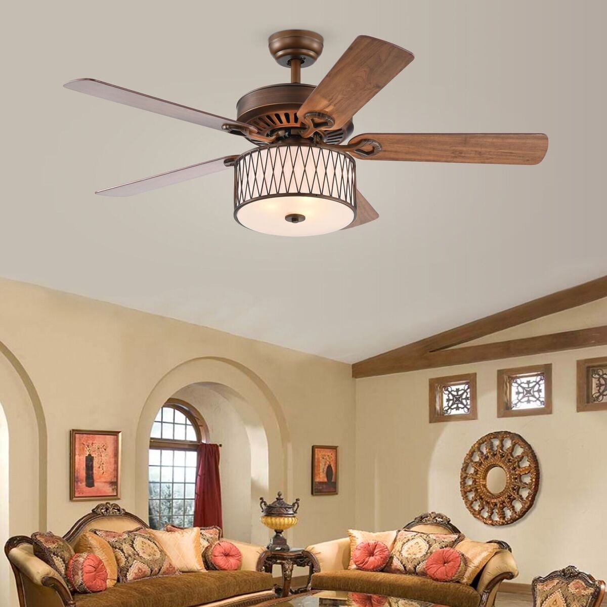 Picture of Warehouse of Tiffany CFL-8454REMO-SB 52 in. Jan Indoor Remote Controlled Ceiling Fan with Light Kit, Bronze