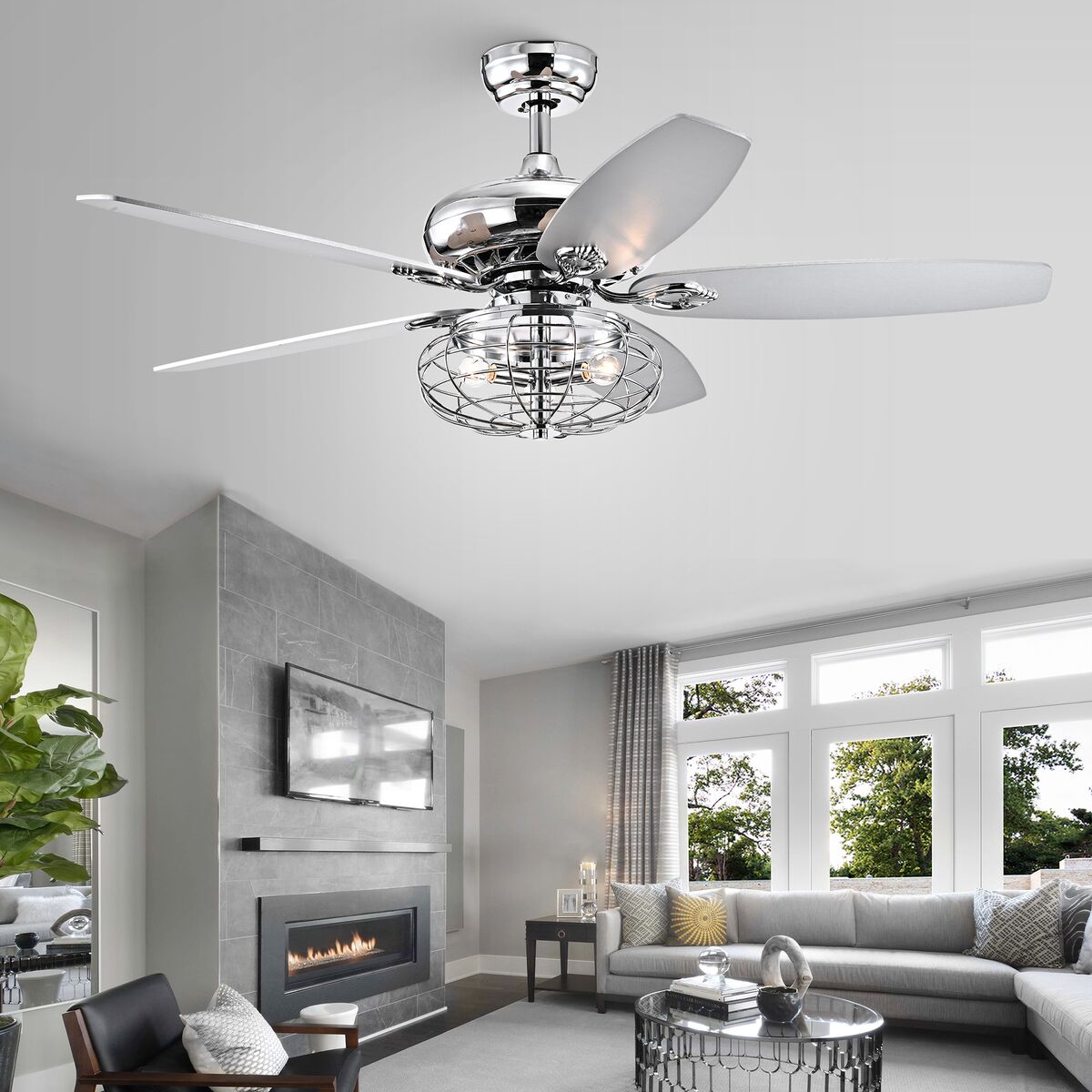 Picture of Warehouse of Tiffany CFL-8434REMO-CH 52 in. Chi Indoor Remote Controlled Ceiling Fan with Light Kit, Chrome