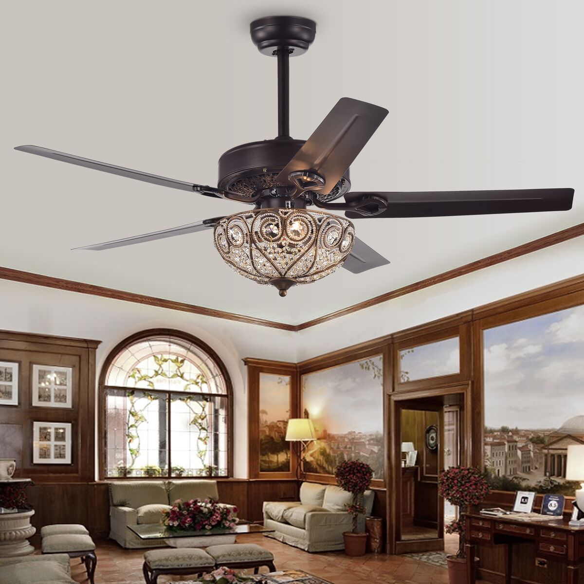 Picture of Warehouse of Tiffany CFL-8111 48 in. Catalina 3-Light Indoor Hand Pull Chain Ceiling Fan, Bronze