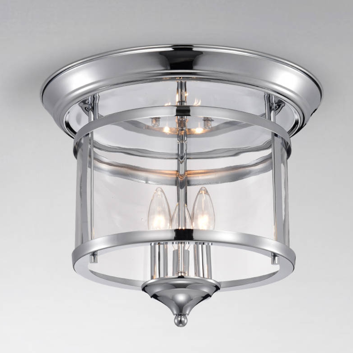Picture of Warehouse of Tiffany CM204-3CH Melodi Iron & Glass Cage Shade 3-Light Flush Mount&#44; Polished Chrome