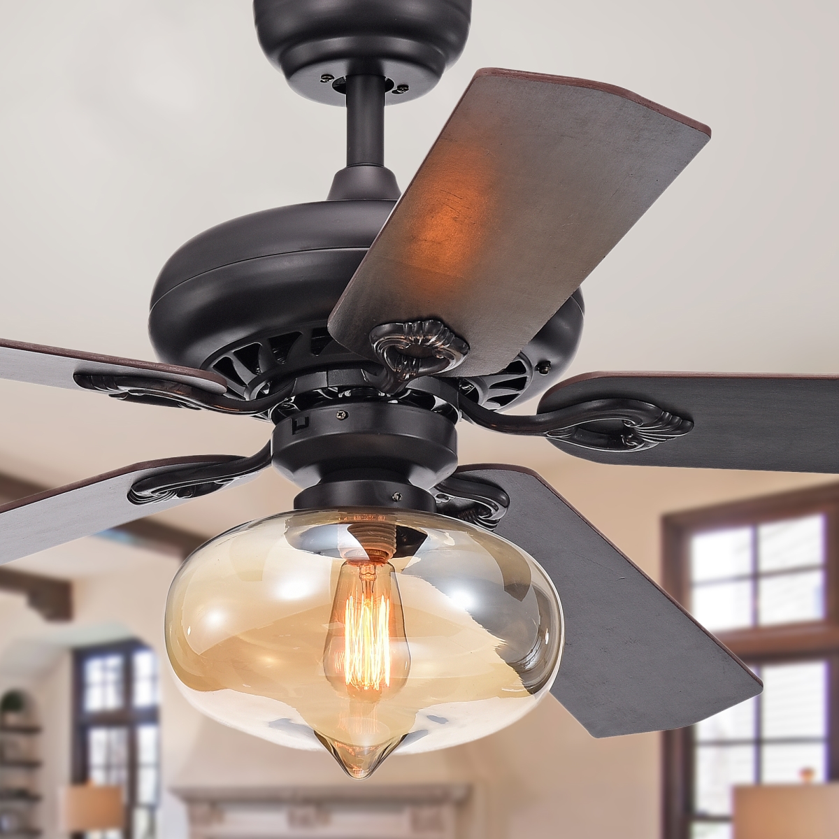 CFL-8343REMO 52 in. Figuera 1-Light Indoor Remote Controlled Ceiling Fan with Light Kit, Black -  WAREHOUSE OF TIFFANY