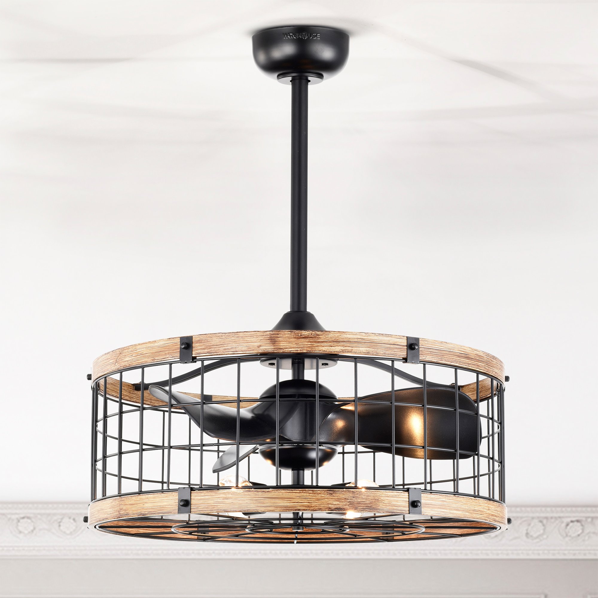 Picture of Warehouse of Tiffany DW01W10IB 24.8 in. Selma Indoor Black & Brown Ceiling Fan with Light Kit & Remote