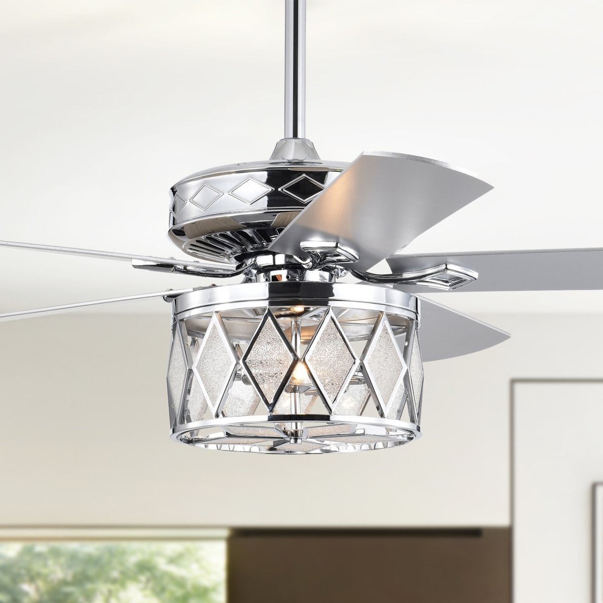 Picture of Warehouse of Tiffany AL02P01CH 52 in. Cadella 2-Light Indoor Chrome Ceiling Fan with Light Kit & Remote
