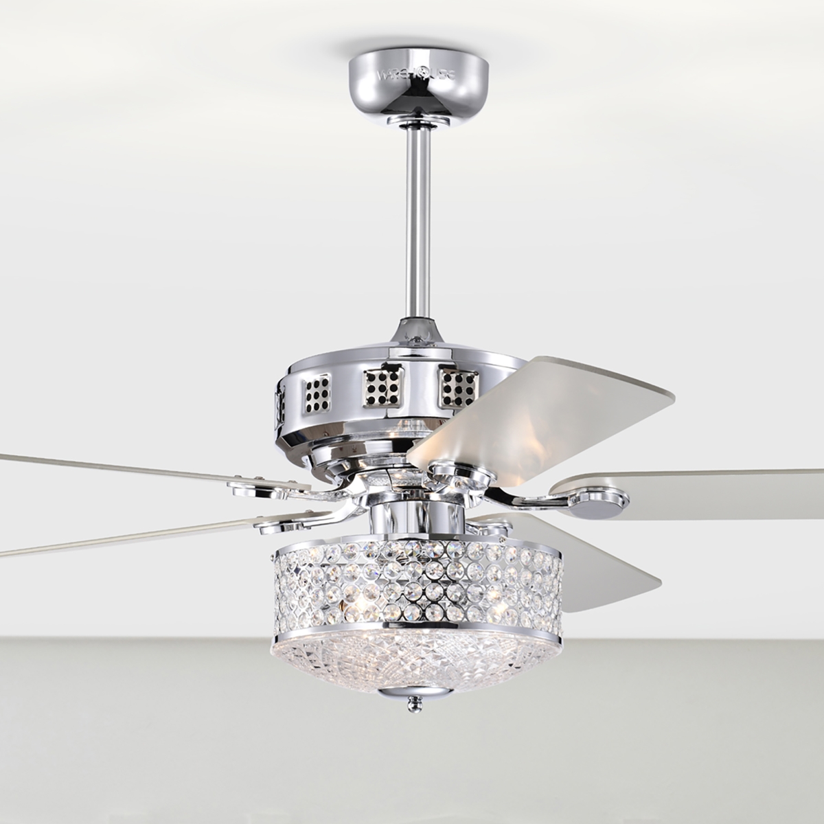 Picture of Warehouse of Tiffany AY16Y16CR 52 in. Callen 3-Light Indoor Chrome Ceiling Fan with Light Kit
