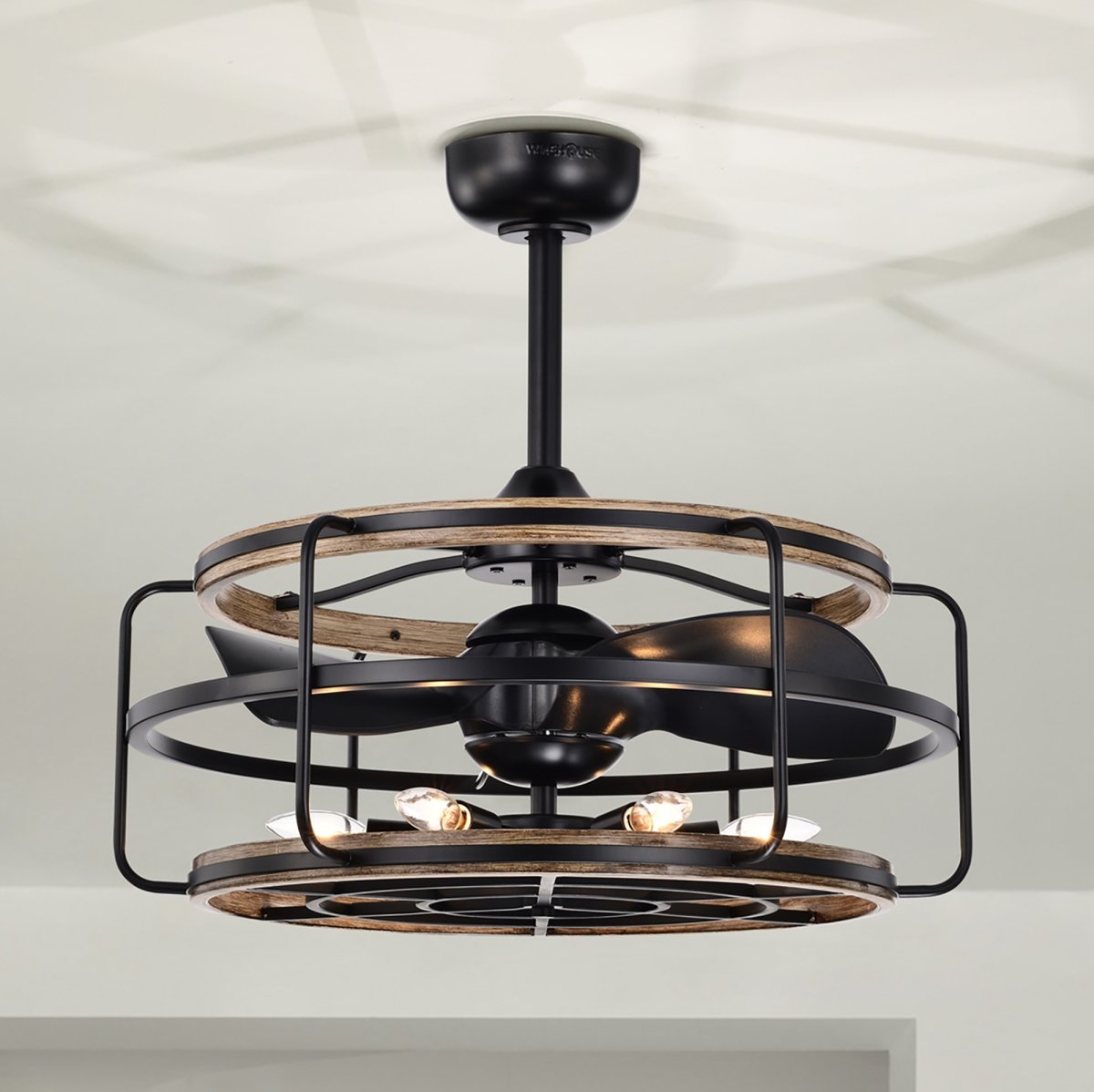 Picture of Warehouse of Tiffany DW01W41IB 26 in. Amable 6-Light Indoor Matte Black Ceiling Fan with Light Kit & Remote