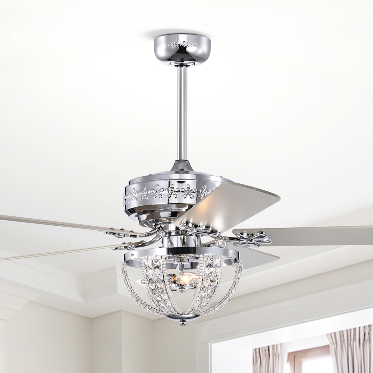 Picture of Warehouse of Tiffany AY13Y13CR 52 in. Santana 3-Light Indoor Polished Chrome Ceiling Fan with Light Kit
