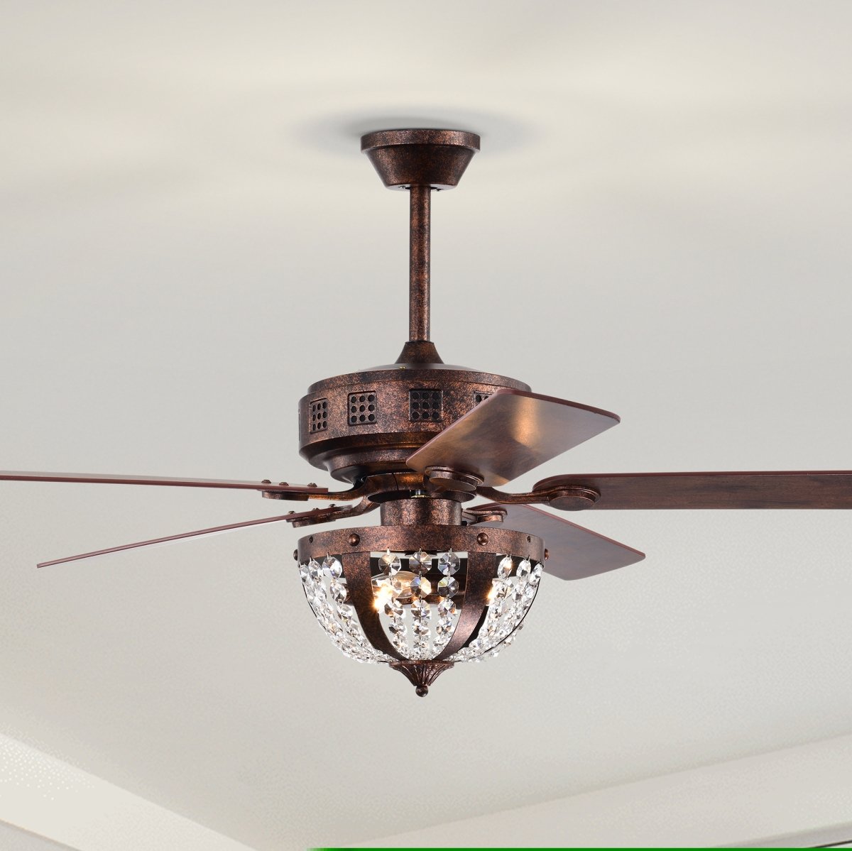 Picture of Warehouse of Tiffany AY11Y11AC 52 in. Chandler 3-Light Indoor Antique Copper Ceiling Fan with Light Kit & Remote