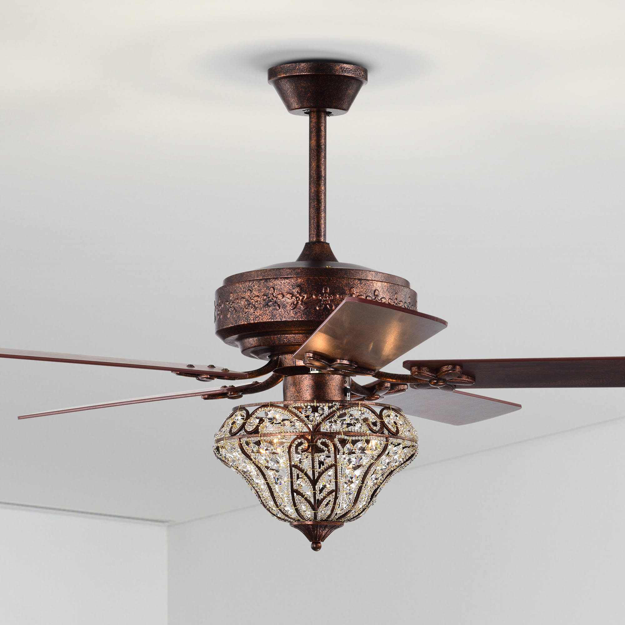 Picture of Warehouse of Tiffany AY08Y08AC 52 in. Luella 3-Light Indoor Antique Copper Ceiling Fan with Light Kit & Remote