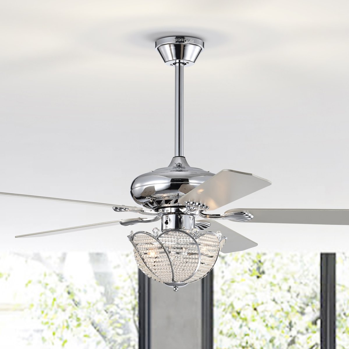 Picture of Warehouse of Tiffany AY15Y15CR 52 in. Araceli 3-Light Indoor Chrome Ceiling Fan with Light Kit & Remote